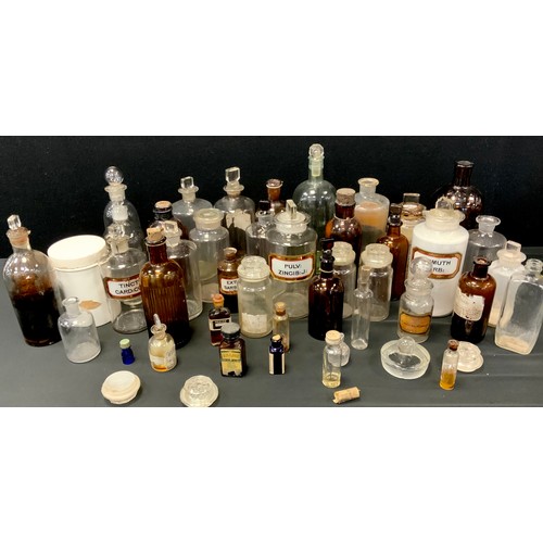 145 - 19th century and later apothecary bottles including clear jars, labeled jars, poison; etc (approx.40... 