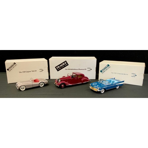 146 - Danbury Mint scale models cars inc 1938 Rolls-Royce Phantom III, 1949 Jaguar XK120, 1957 Chevrolet B... 