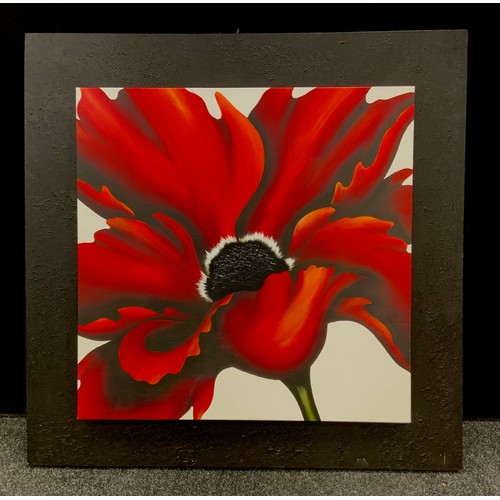 240 - W.Carlton, expressionist tribute of a poppy, oil on canvas, mounted on textured black canvas, 101cm ... 