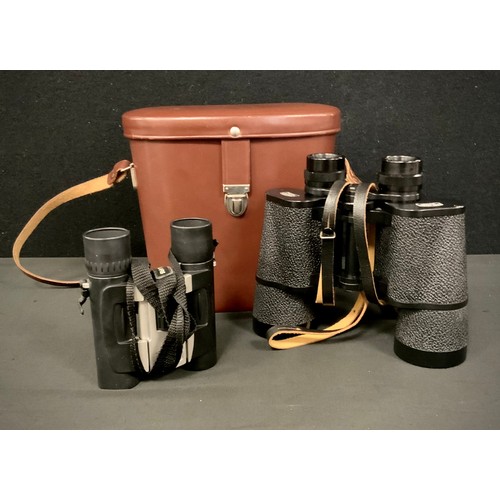 266 - Binoculars - a pair of Carl Zeiss Jena Jenoptem 7x50 binoculars, cased, another pair Nikon sportlite... 