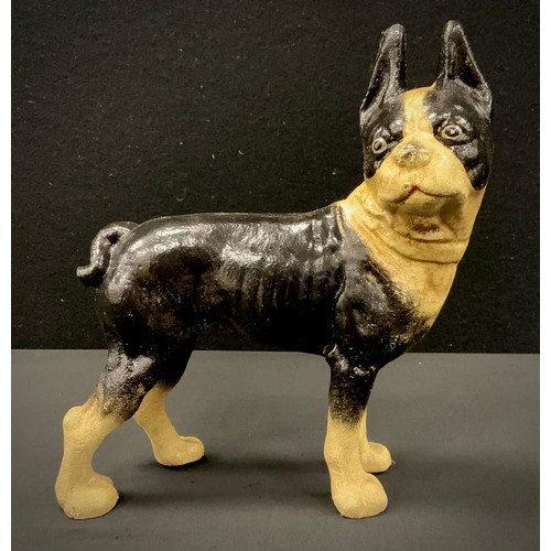 284 - A cast iron model of French bull dog, 17cm long