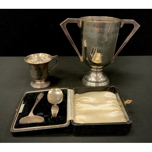 309 - Silver including; silver trophy, Birmingham,c.1934, christening cup, Birmingham 1858; etc, 339.5g in... 