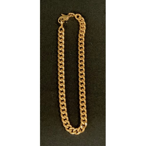 341 - An 18ct gold curb link bracelet, marks worn, stamped 750, 18cm long, 13.8g