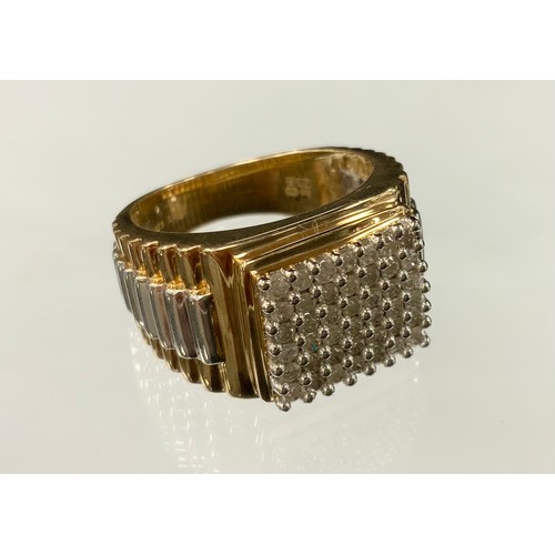 354 - A gentleman's Rolex style diamond cluster ring, rectangular panel of forty five round brilliant cut ... 