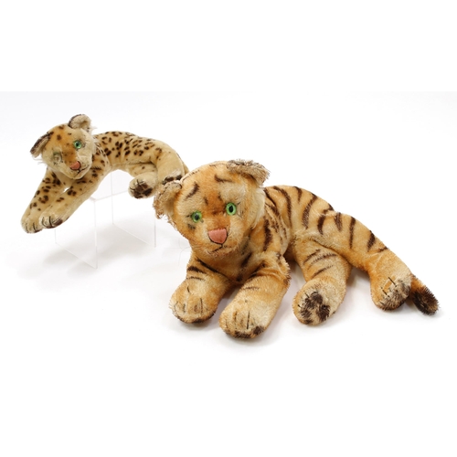 7218 - A 1950's/1960's Steiff (Germany) mohair Leopard, lying flat, 17cm long; another, as a Tiger, lying f... 