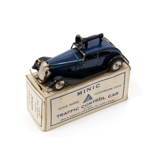 7222 - A Tri-ang Minic (Lines-Brothers) No.29M traffic control car, dark blue body with black running board... 