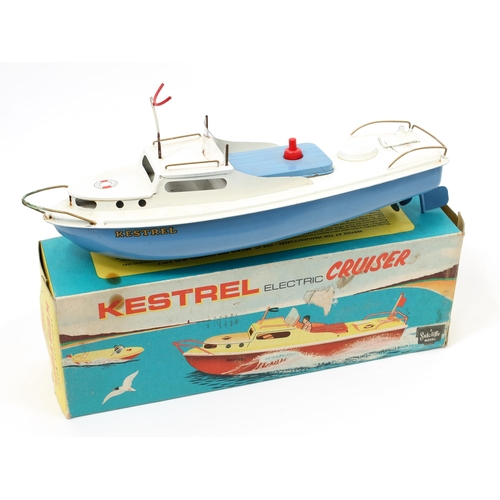 7225 - A 1960's Sutcliffe Model tinplate and battery operated 'Kestrel' cruiser, pale blue hull with white ... 