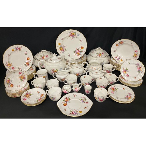 33 - A Royal Crown Derby Posies pattern dinner and tea service, including large teapot, milk and sugar, e... 