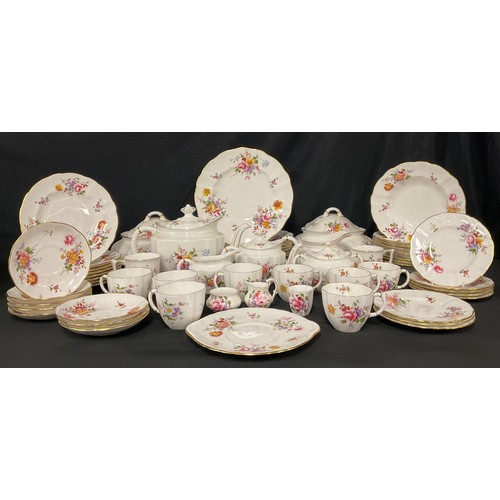 33 - A Royal Crown Derby Posies pattern dinner and tea service, including large teapot, milk and sugar, e... 