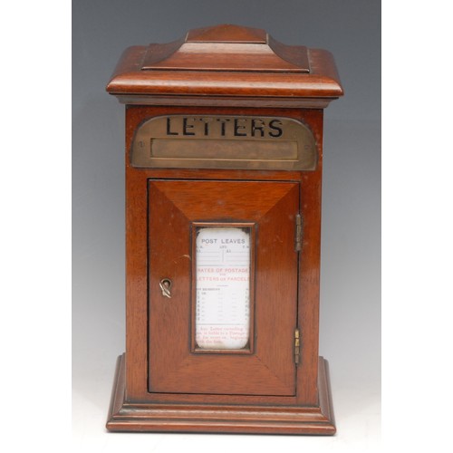 3223 - An Edwardian style mahogany novelty country house post box, pagoda top above a brass aperture inscri... 