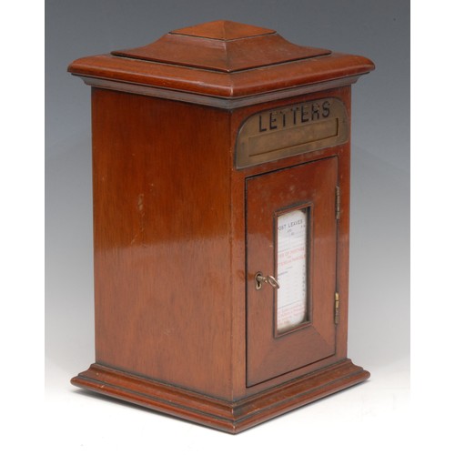 3223 - An Edwardian style mahogany novelty country house post box, pagoda top above a brass aperture inscri... 