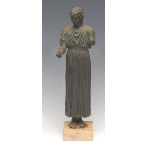 3146 - A museum type electrotype facsimile, the Charioteer of Delphi, after the antique, alabaster base, 36... 