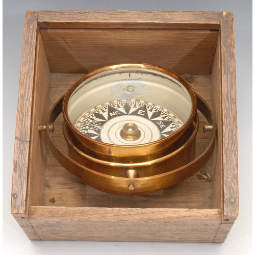 3307 - Maritime Interest - a mid-20th century lacquered brass portable gimballed ship's compass, 13.5cm dia... 