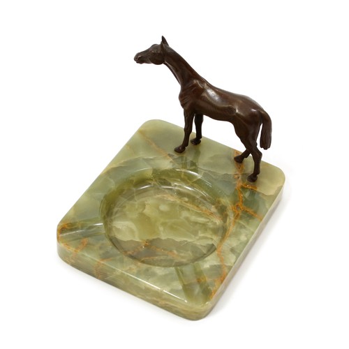 3200 - An early 20th century Austrian cold painted bronze, of a horse, mounted on a green onyx dish, 12.5cm... 