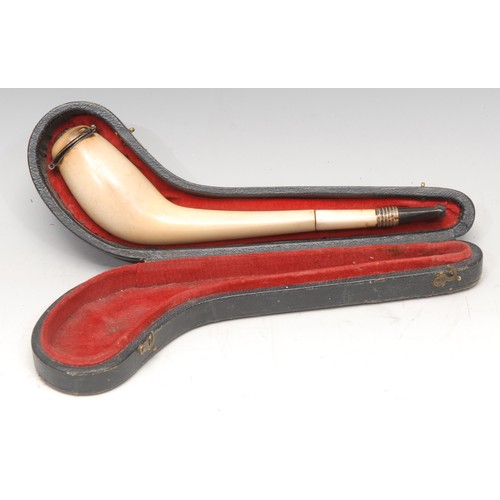 3109 - A German meerschaum pipe, silver coloured metal fittings, hinged cover, 18cm long, early 20th centur... 