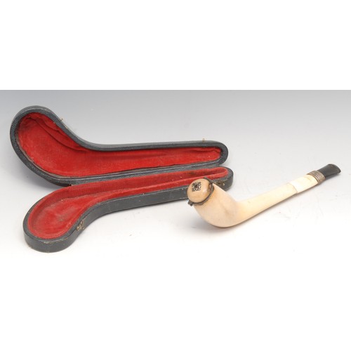 3109 - A German meerschaum pipe, silver coloured metal fittings, hinged cover, 18cm long, early 20th centur... 