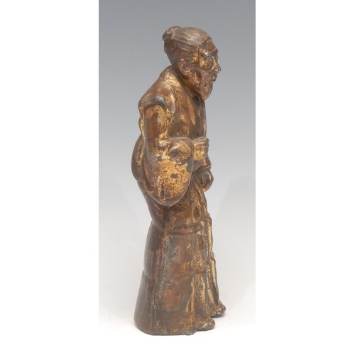 3114 - A Japanese antimony figure, of an elder, 19cm high, early 20th century