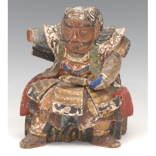 3121 - A Japanese polychrome carving, of a samurai, 19cm high, Meiji period