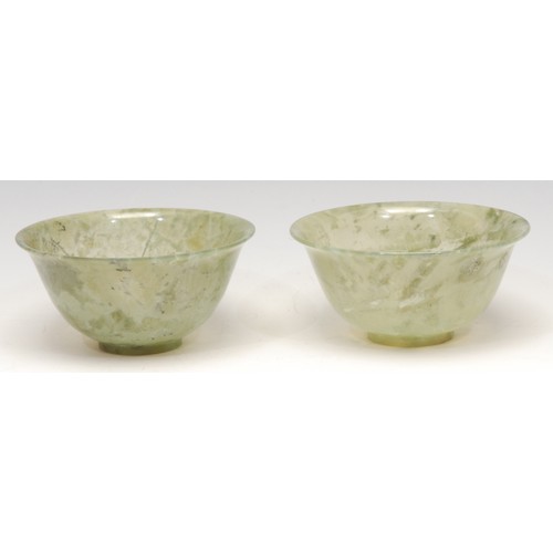 3153 - A pair of Chinese spinach jade bowls, 10cm diam