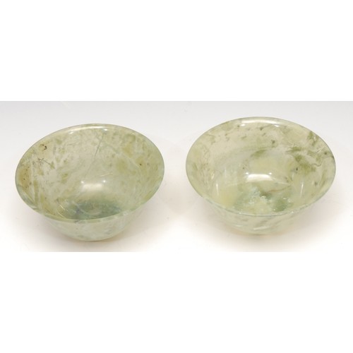 3153 - A pair of Chinese spinach jade bowls, 10cm diam