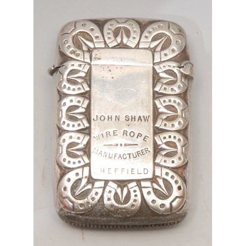 3175 - A Victorian advertising vesta case, for John Shaw, Wire Rope Manufacturer, Sheffield, embossed with ... 