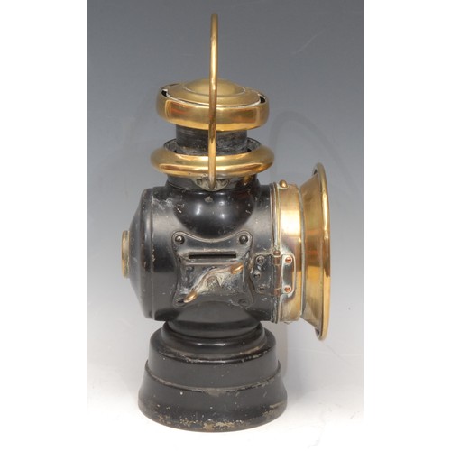 3238 - Automobilia - a brass and black-painted vintage car lamp, King of the Road, by Joseph Lucas Ltd, Bir... 