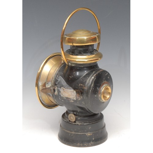 3238 - Automobilia - a brass and black-painted vintage car lamp, King of the Road, by Joseph Lucas Ltd, Bir... 