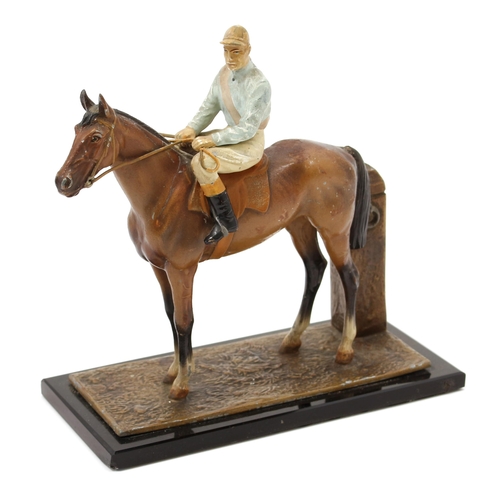 3187 - An Art Deco style cold painted novelty table lighter, as a horse and jockey, 17.5cm wide