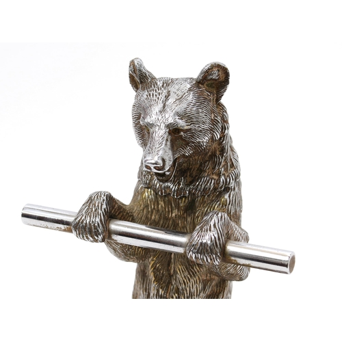 3216 - An early 20th century sculptural silver plated novelty inkwell, cast as a dancing bear, waisted circ... 