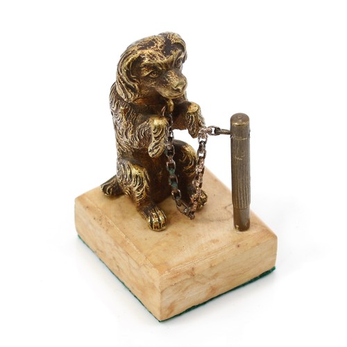 3086 - A Continental gilt cabinet bronze, of a dog, begging, marble base, 7cm high