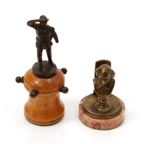 3201 - An early 20th century bronze novelty miniature letter rack, mounted with a bust of William Shakespea... 