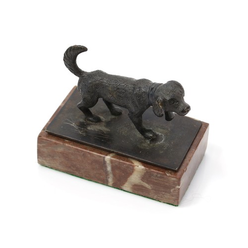 3202 - An early 20th century cabinet bronze, of a retreiver dog, rectangular marble base, 7.5cm wide