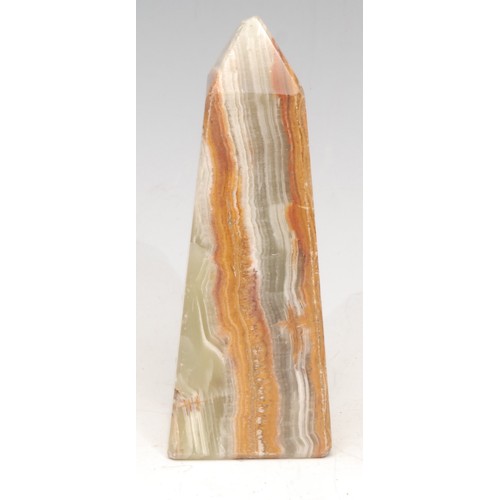 3281 - Geology and Lapidary - an agate section, polished and worked as a dish, 16.5cm wide; an obelisk, sim... 