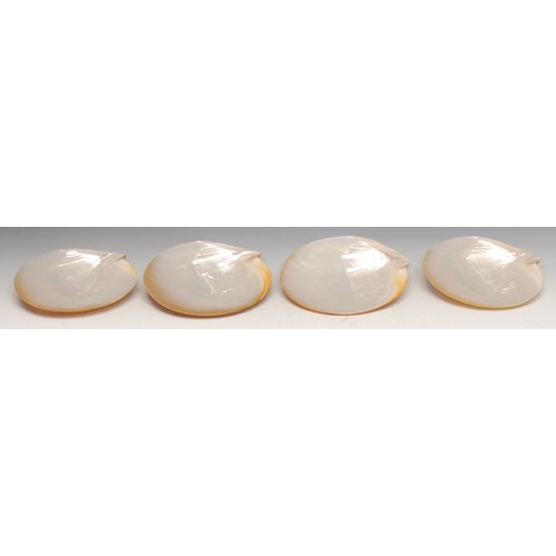 3167 - A set of four mother of pearl shell dishes, 22cm wide