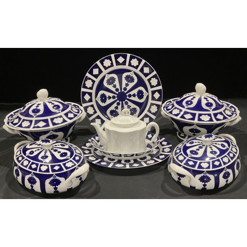 42 - A pair of Royal Crown Derby unfinished blue and white Imari ware two handled soup dishes and covers,... 