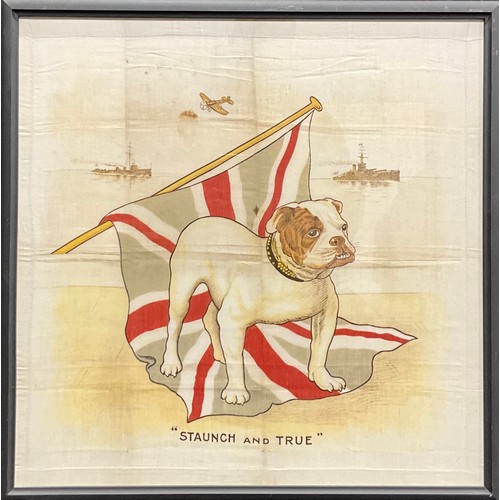 3360 - World War I and British Patriotism - a linen handkerchief, printed in polychrome with a bulldog, Uni... 