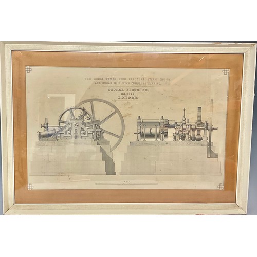 3684 - The Industrial Revolution - a monochrome print, Ten Horse Power High Pressure Steam Engine and Sugar... 