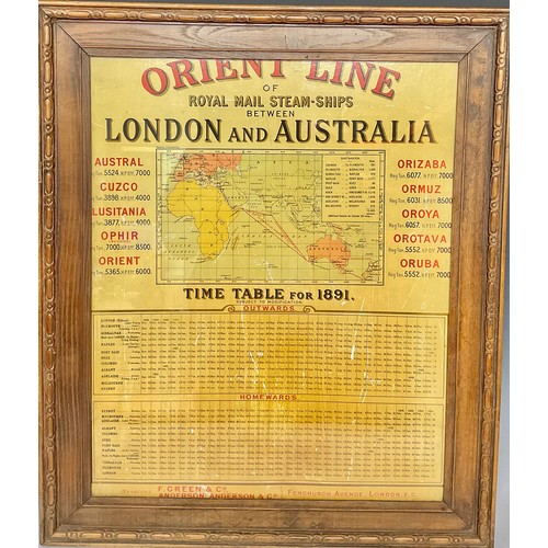 3691 - Shipping - a timetable, Orient Line of Royal Mail steam-ships between London and Australia, polychro... 