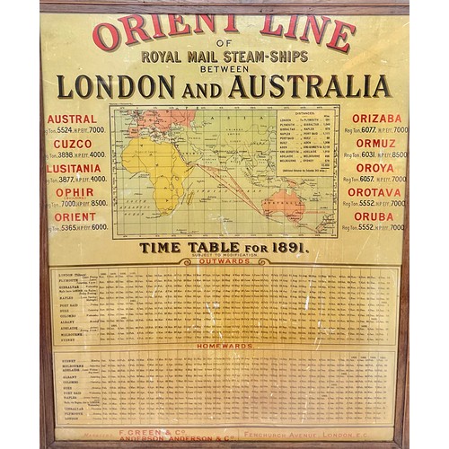 3691 - Shipping - a timetable, Orient Line of Royal Mail steam-ships between London and Australia, polychro... 