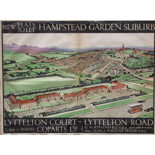 3181 - Advertising - an Art Deco period poster, New Flats To Let, Hampstead Garden Suberb, London, 75cm x 1... 