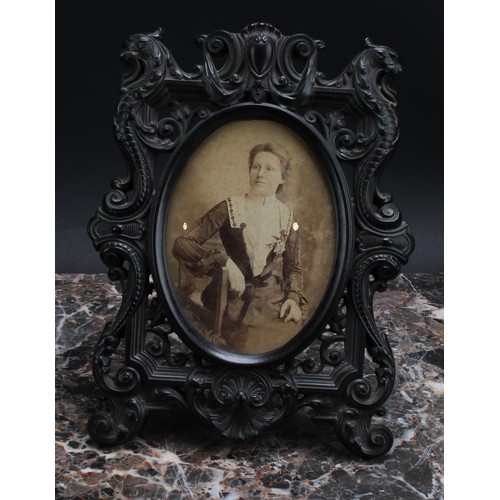 3049 - A 19th century bois durci easel photograph frame, in the renaissance revival taste, 25cm high, c.188... 