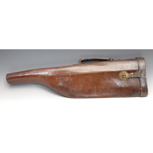 3207 - An early 20th century leather shoulder of mutton gun case, 78.5cm long