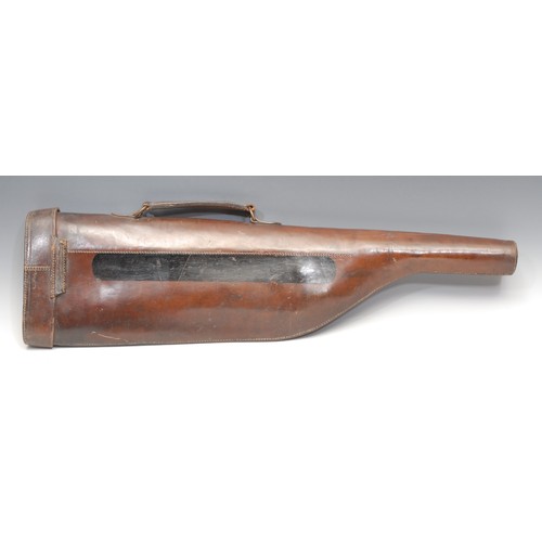 3207 - An early 20th century leather shoulder of mutton gun case, 78.5cm long