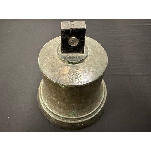 3179 - A World War II British Air Ministry RAF GRVI bronze fire bell, marked, 24.5cm diam, 23cm high, c.193... 