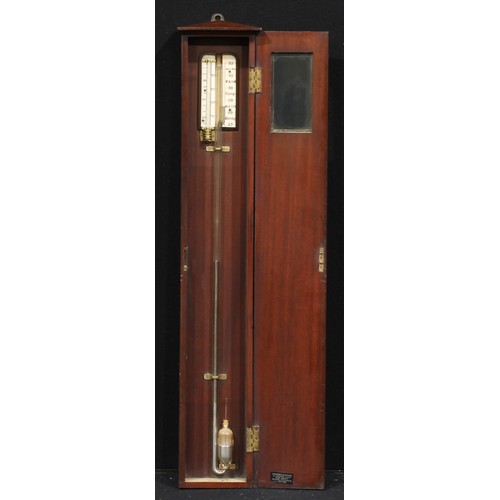 3447 - An early 20th century maritime type barometer, 15cm x 7.5cm ivorine register, the mahogany case quit... 