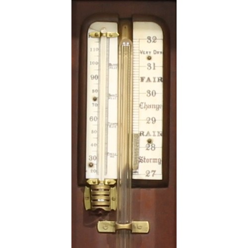 3447 - An early 20th century maritime type barometer, 15cm x 7.5cm ivorine register, the mahogany case quit... 