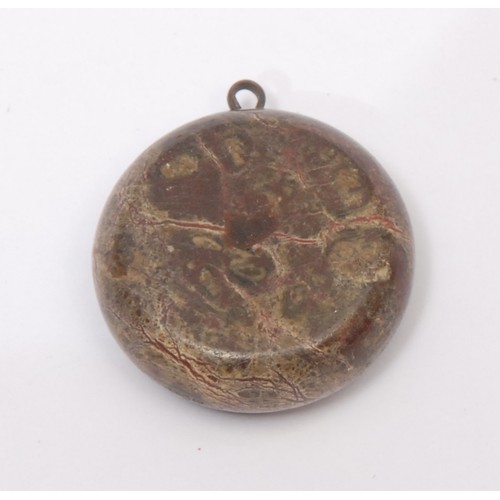 3248 - An early 20th century Cornish serpentine miniature compass, 3cm diam; another, similar, smaller; ano... 