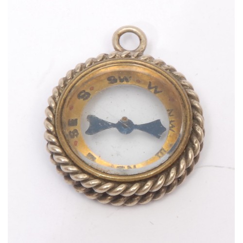 3247 - A Victorian silver compass watch fob, rope-twist border, 3cm diam, Birmingham 1899; another (2)