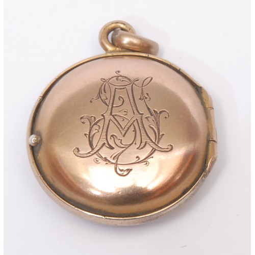 3246 - A 19th century gilt metal compass watch fob, of locket form, 2.5cm diam; another, miniature (2)