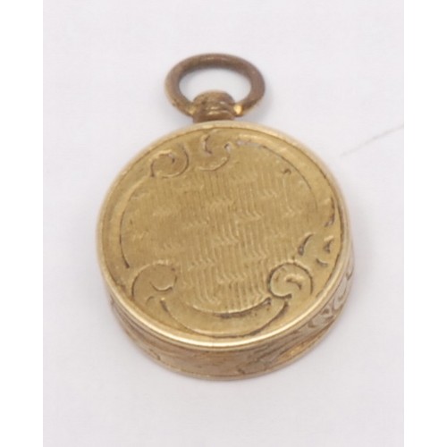 3246 - A 19th century gilt metal compass watch fob, of locket form, 2.5cm diam; another, miniature (2)